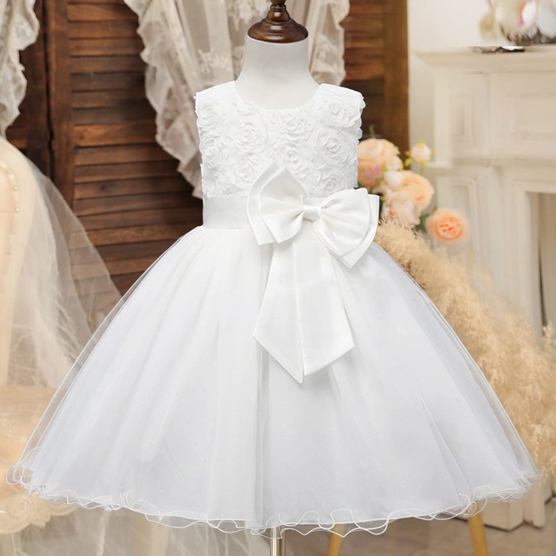 NNJXD Girl Sleeveless Lace 3D Flower Tutu Holiday Princess Dresses Size 5-6 Years White - Image 3
